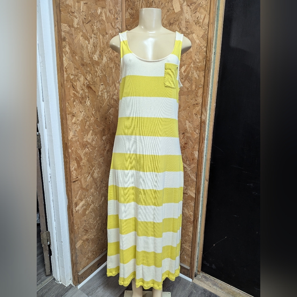 Tommy Hilfiger Yellow and White Striped Midi dress